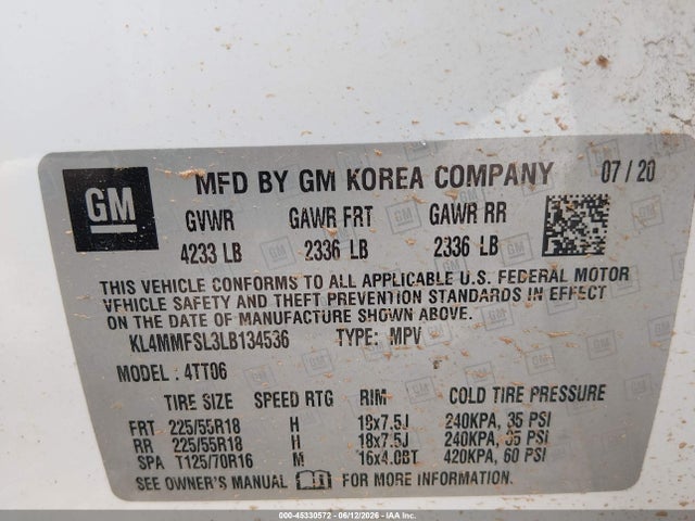 Продажа на аукционе авто 2020 Buick Encore Gx Fwd Essence, vin: KL4MMFSL3LB134536, номер лота: 45330572