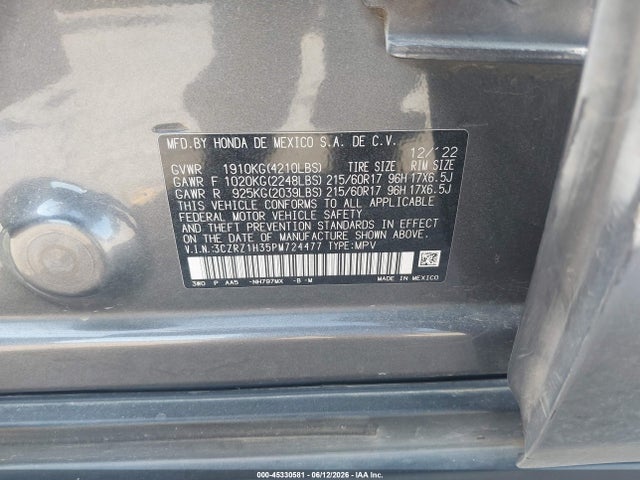 3CZRZ1H35PM724477 Honda Hr-v 2wd Lx