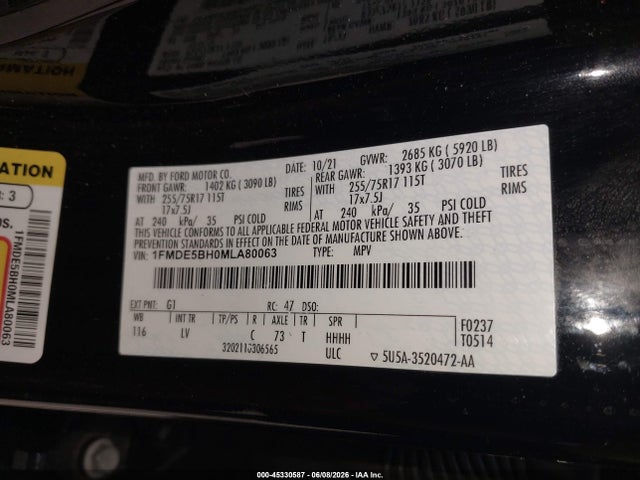 Aukcja sprzedaży 2021 Ford Bronco Big Bend, vin: 1FMDE5BH0MLA80063, numer aukcji: 45330587