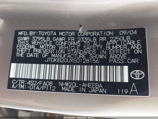 Aukcja sprzedaży 2005 Toyota Prius, vin: JTDKB20UX50128156, numer aukcji: 45330593