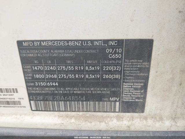 Aukcja sprzedaży 2011 Mercedes-benz Gl 450 4matic, vin: 4JGBF7BE2BA648554, numer aukcji: 45330596