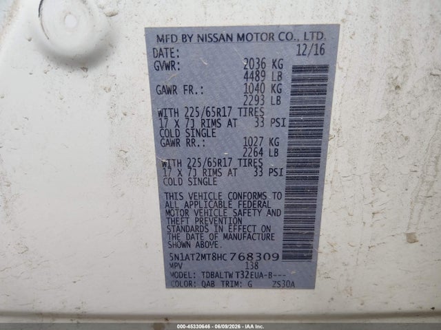 Nissan ROGUE SV 2017 5N1AT2MT8HC768309 Image 9