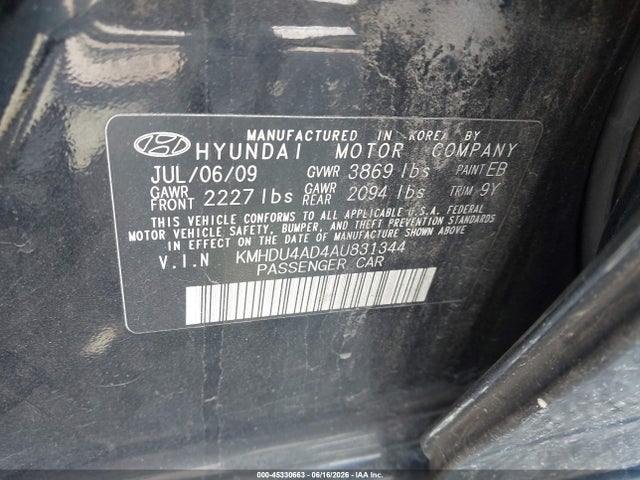 Продажа на аукционе авто 2010 Hyundai Elantra Gls, vin: KMHDU4AD4AU831344, номер лота: 45330663