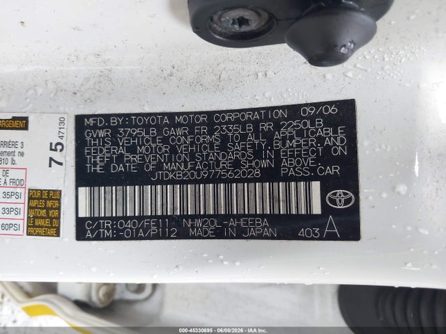 45330695 :رقم المزاد ، JTDKB20U977562028 vin ، 2007 Toyota Prius مزاد بيع