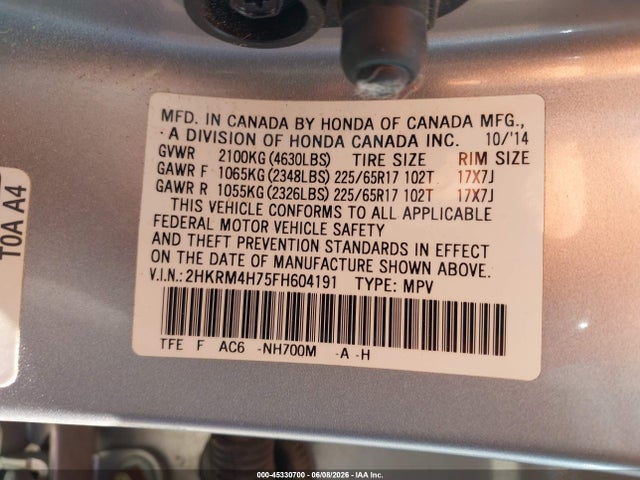 2HKRM4H75FH604191 Honda Cr-v Ex-l