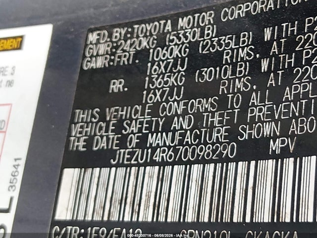 Aukcja sprzedaży 2007 Toyota 4runner Sr5, vin: JTEZU14R670098290, numer aukcji: 45330716