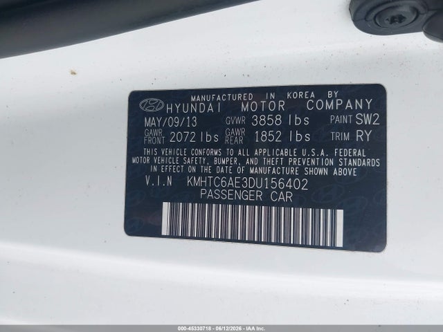 Aukcja sprzedaży 2013 Hyundai Veloster Turbo W/black, vin: KMHTC6AE3DU156402, numer aukcji: 45330718