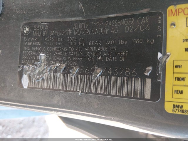 Aukcja sprzedaży 2006 Bmw 530i, vin: WBANE73556CM43286, numer aukcji: 45330719