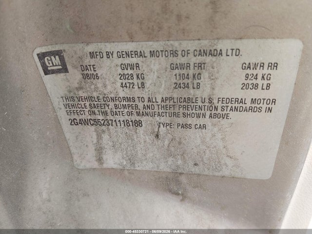 Aukcja sprzedaży 2007 Buick Lacrosse Cx, vin: 2G4WC552371118188, numer aukcji: 45330721