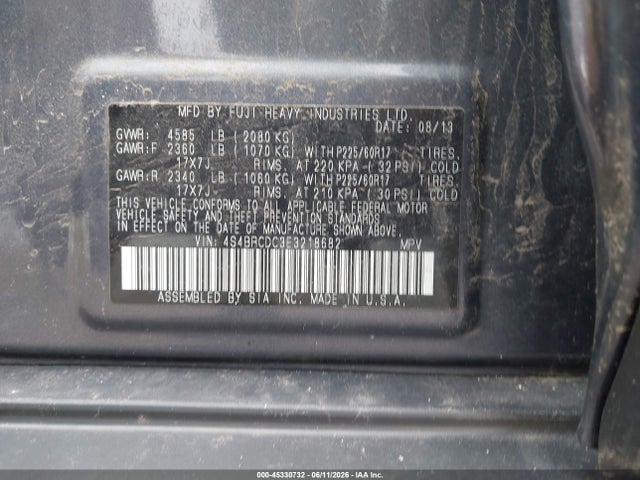 2014 Subaru Outback 2.5i Premium მანქანა იყიდება აუქციონზე, vin: 4S4BRCDC3E3218682, აუქციონის ნომერი: 45330732