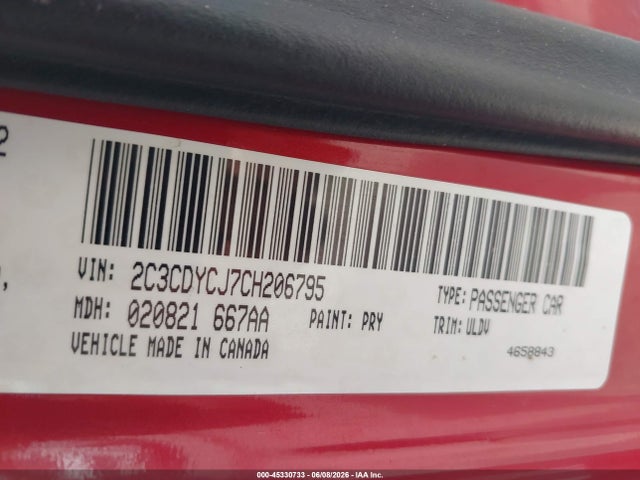 Aukcja sprzedaży 2012 Dodge Challenger Srt8 392, vin: 2C3CDYCJ7CH206795, numer aukcji: 45330733