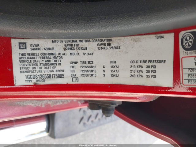 Aukcja sprzedaży 2005 Chevrolet Colorado Ls, vin: 1GCDS136558175905, numer aukcji: 45330747