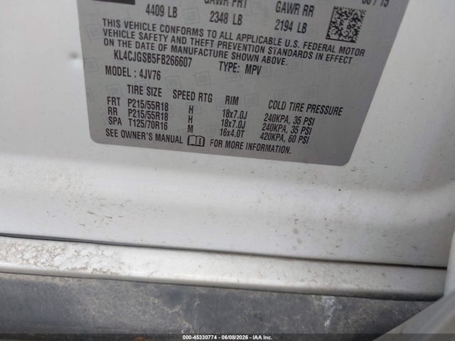 Aukcja sprzedaży 2015 Buick Encore Leather, vin: KL4CJGSB5FB266607, numer aukcji: 45330774