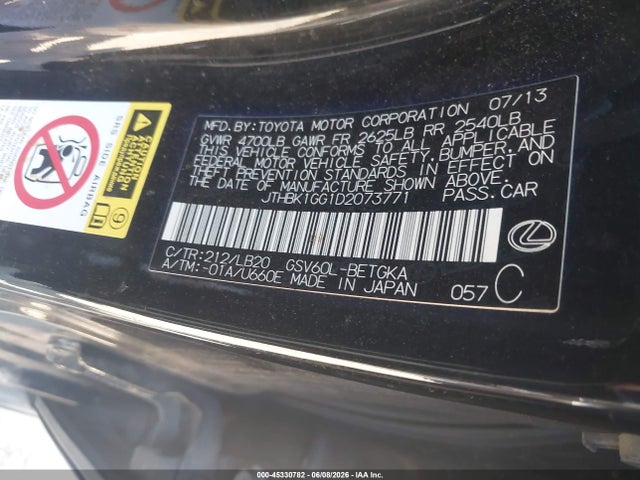 Aukcja sprzedaży 2013 Lexus Es 350, vin: JTHBK1GG1D2073771, numer aukcji: 45330782
