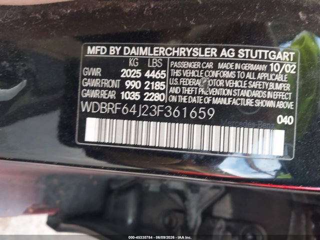 Aukcja sprzedaży 2003 Mercedes-benz C 320 Sport, vin: WDBRF64J23F361659, numer aukcji: 45330784