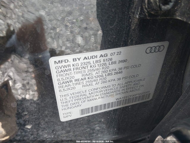 2023 Audi Q3 Premium Plus 45 Tfsi S Line Quattro Tiptronic მანქანა იყიდება აუქციონზე, vin: WA1EECF30P1020001, აუქციონის ნომერი: 45330791