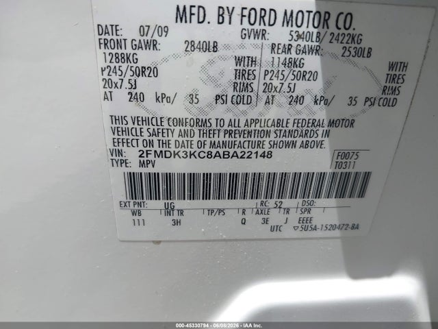 Продажа на аукционе авто 2010 Ford Edge Limited, vin: 2FMDK3KC8ABA22148, номер лота: 45330794