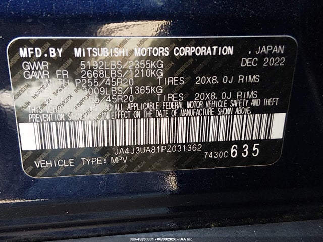 Aukcja sprzedaży 2023 Mitsubishi Outlander Se 2.5 2wd/se Black Edition 2wd/se Special Edition 2wd, vin: JA4J3UA81PZ031362, numer aukcji: 45330801