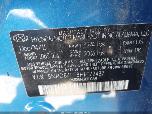 5NPD84LF8HH172437 Hyundai ELANTRA SE
