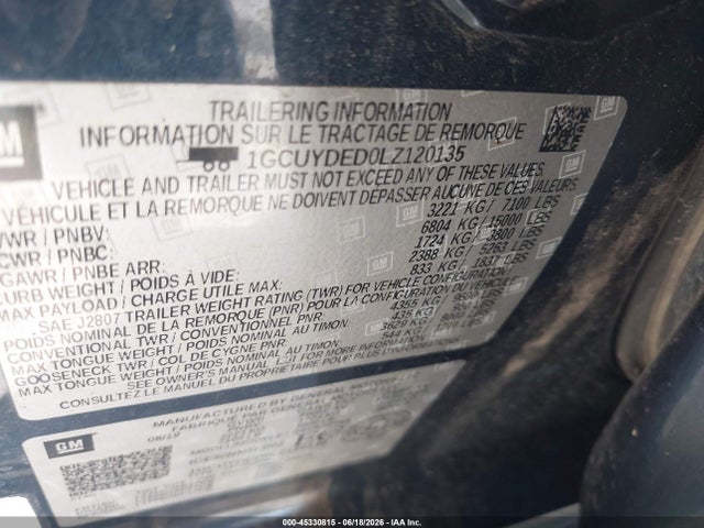 1GCUYDED0LZ120135 Chevrolet Silverado 1500 Lt
