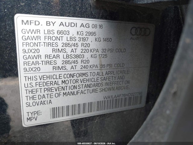 Aukcja sprzedaży 2017 Audi Q7 3.0t Premium, vin: WA1LAAF76HD027786, numer aukcji: 45330827