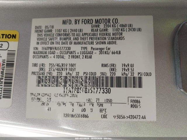 1FATP8FF8J5177330 Ford Mustang Gt Premium