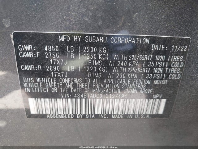 Subaru Outback Premium 2024 4S4BTADC0R3197494 Image 9