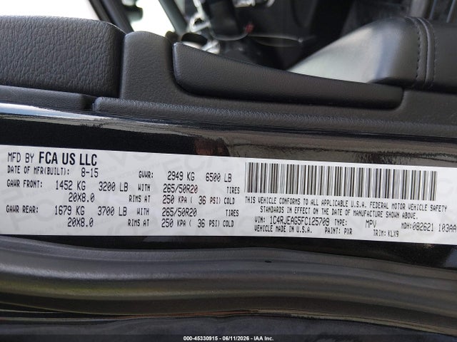 Auction sale of the 2015 Jeep Grand Cherokee Altitude, vin: 1C4RJEAG5FC125709, lot number: 45330915