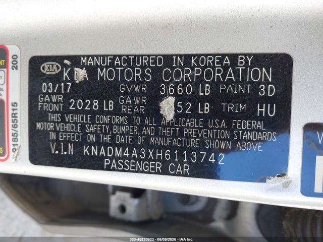 KIA RIO LX 2017 KNADM4A3XH6113742 Image 9