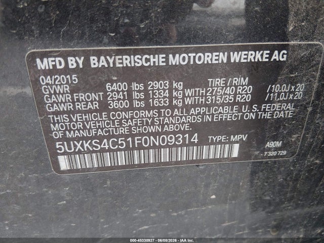 5UXKS4C51F0N09314 BMW X5 Xdrive35d