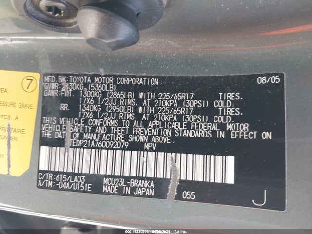 Продажа на аукционе авто 2006 Toyota Highlander Limited V6, vin: JTEDP21A760092079, номер лота: 45330928
