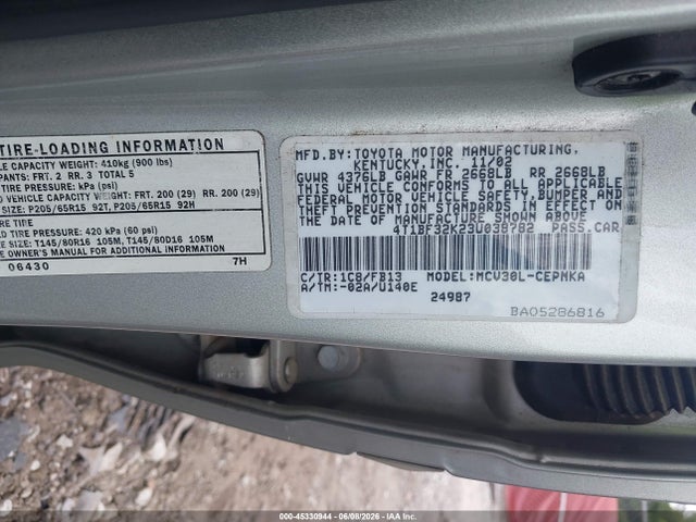 Aukcja sprzedaży 2003 Toyota Camry Le V6, vin: 4T1BF32K23U038782, numer aukcji: 45330944