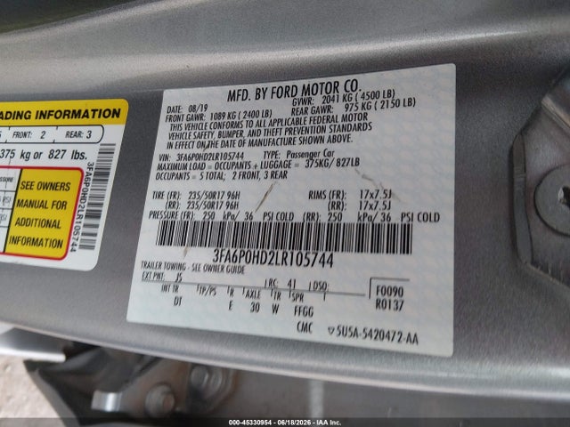 Продаж на аукціоні авто 2020 Ford Fusion Se, vin: 3FA6P0HD2LR105744, номер лоту: 45330954