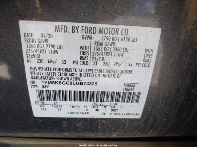 Ford Explorer St 2020 1FM5K8GC8LGB74825 Image 9