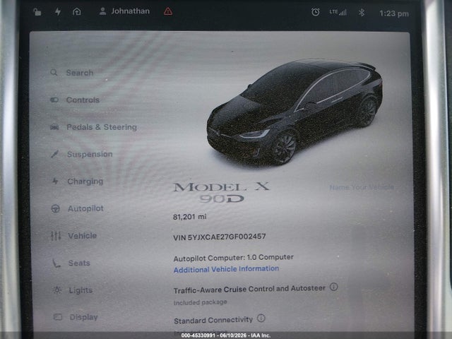 Продаж на аукціоні авто 2016 Tesla Model X 60d/70d/75d/90d, vin: 5YJXCAE27GF002457, номер лоту: 45330991