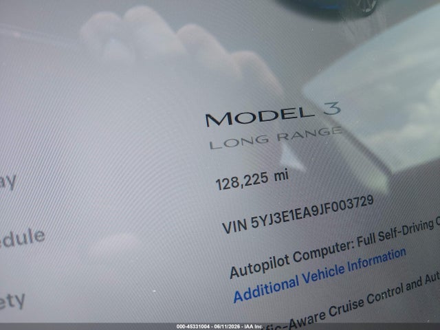 Продаж на аукціоні авто 2018 Tesla Model 3 Long Range/mid Range, vin: 5YJ3E1EA9JF003729, номер лоту: 45331004