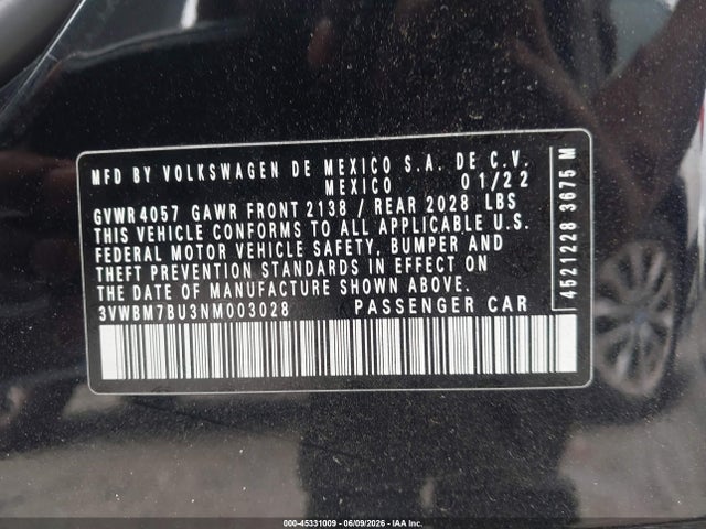 Aukcja sprzedaży 2022 Volkswagen Jetta 1.5t Sport, vin: 3VWBM7BU3NM003028, numer aukcji: 45331009