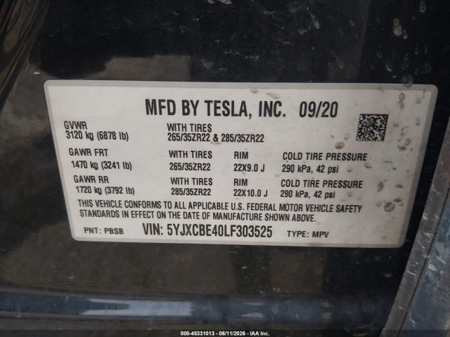Aukcja sprzedaży 2020 Tesla Model X Performance Dual Motor All-wheel Drive, vin: 5YJXCBE40LF303525, numer aukcji: 45331013