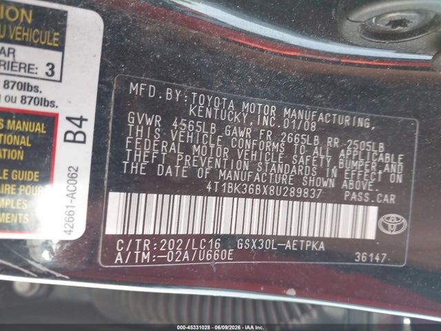Aukcja sprzedaży 2008 Toyota Avalon Limited, vin: 4T1BK36BX8U289837, numer aukcji: 45331028