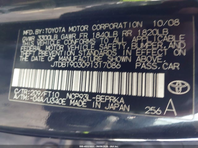 Aukcja sprzedaży 2009 Toyota Yaris S, vin: JTDBT903091317086, numer aukcji: 45331031