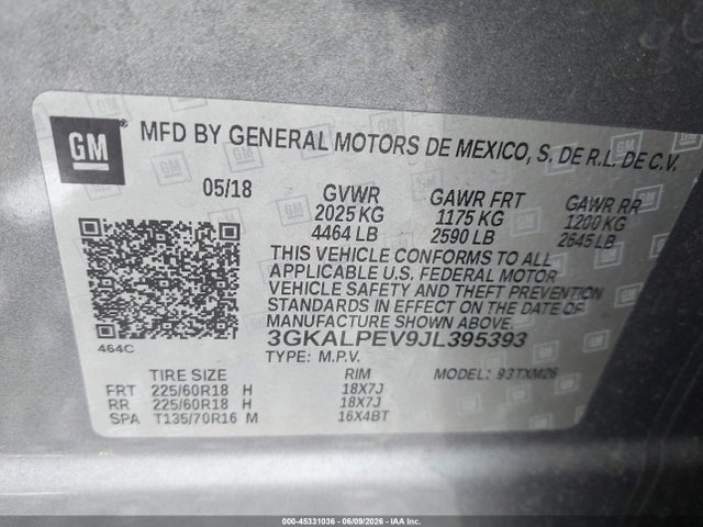 Aukcja sprzedaży 2018 Gmc Terrain Slt, vin: 3GKALPEV9JL395393, numer aukcji: 45331036