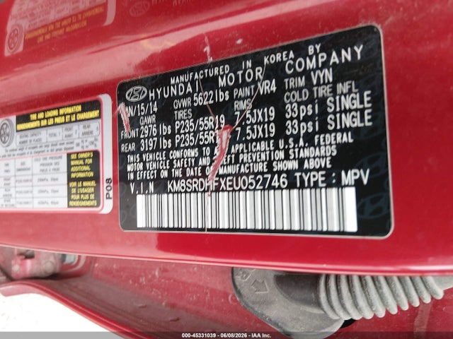 KM8SRDHFXEU052746 Hyundai Santa Fe Gls