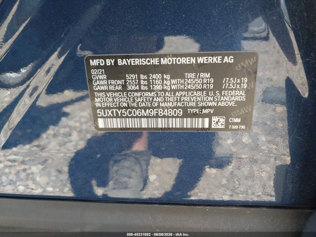 Aukcja sprzedaży 2021 Bmw X3 Xdrive30i, vin: 5UXTY5C06M9F84809, numer aukcji: 45331082