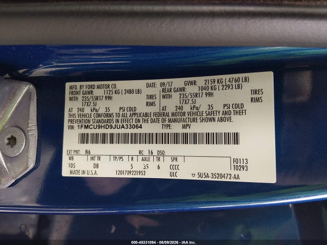 Продажа на аукционе авто 2018 Ford Escape Sel, vin: 1FMCU9HD9JUA33064, номер лота: 45331094