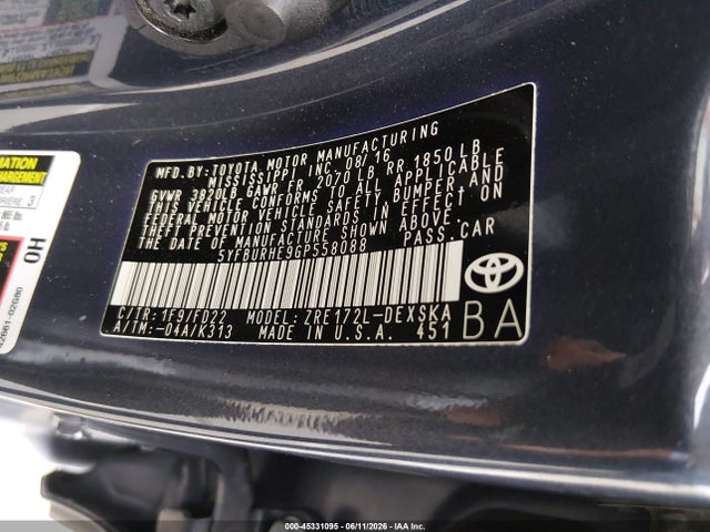 Toyota Corolla S Plus 2016 5YFBURHE9GP558088 Image 9