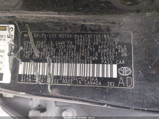 Продажа на аукционе авто 2006 Toyota Corolla S, vin: 2T1BR32E06C652818, номер лота: 45331145