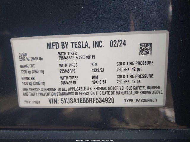 Tesla Model S Long Range 2024 5YJSA1E55RF534920 Image 9