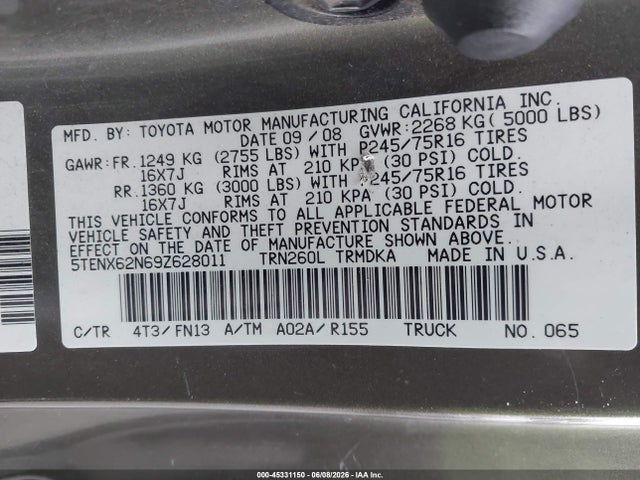 Aukcja sprzedaży 2009 Toyota Tacoma Prerunner, vin: 5TENX62N69Z628011, numer aukcji: 45331150