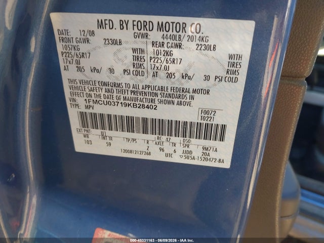 Aukcja sprzedaży 2009 Ford Escape Xlt, vin: 1FMCU03719KB28402, numer aukcji: 45331163