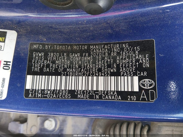 Toyota Corolla S Plus 2015 2T1BURHE2FC349452 Image 9